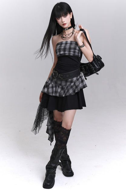 Ethereal Plaid Irregular Dress