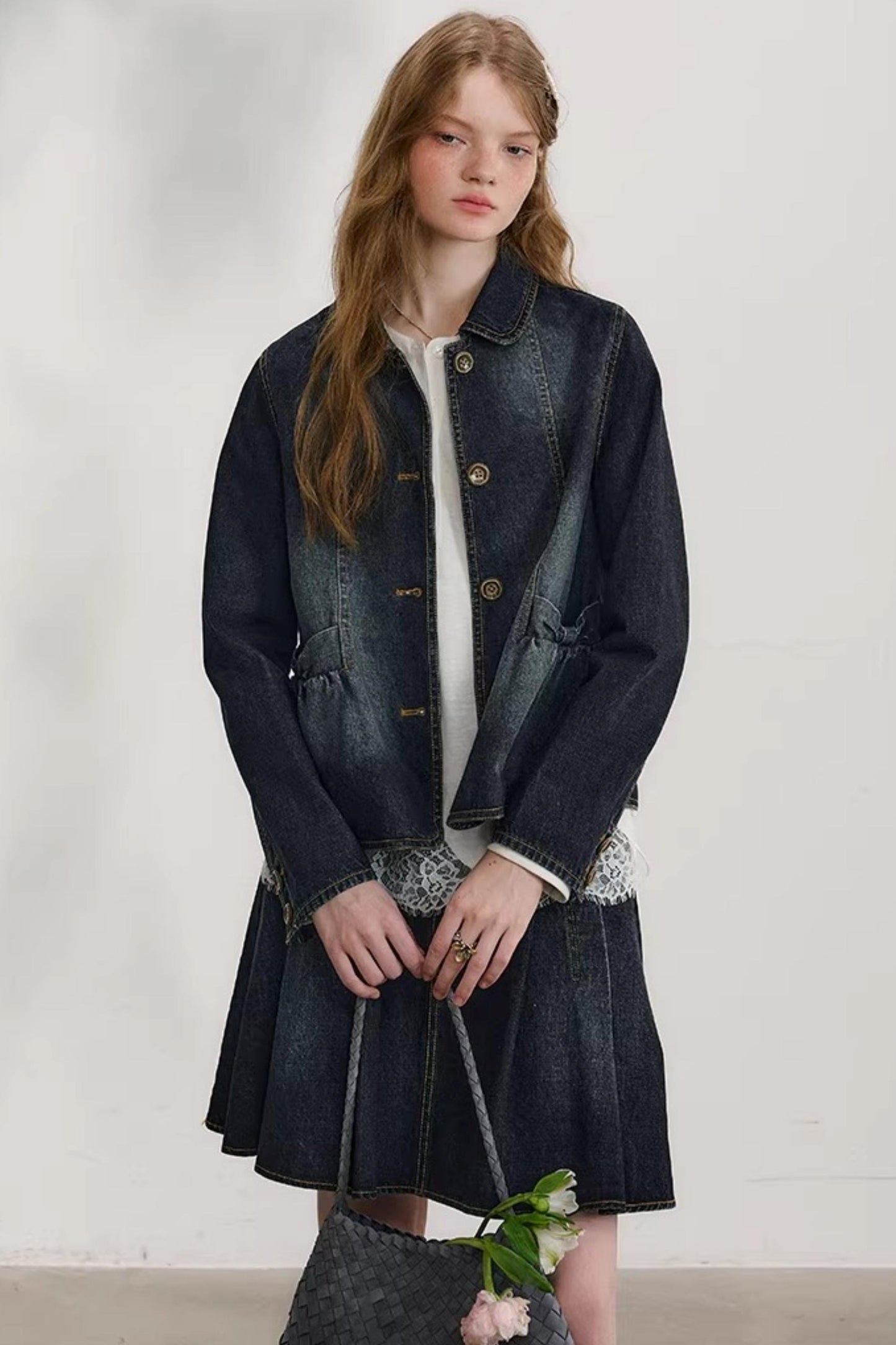 College-Style Denim Jacket Set