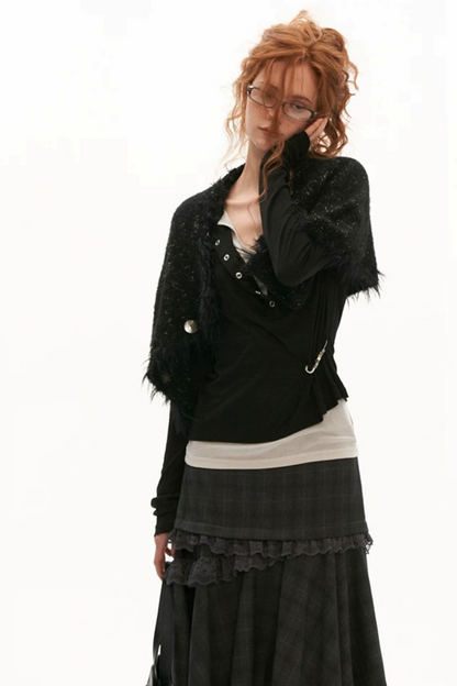 Layered-Look Button Polo Long Sleeve Top