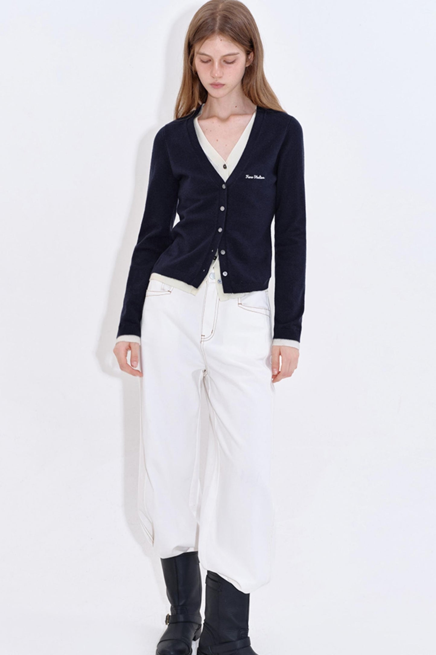 Color-Blocking Knit V-Neck Top