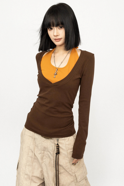 Color-Blocking Bluse zum Binden