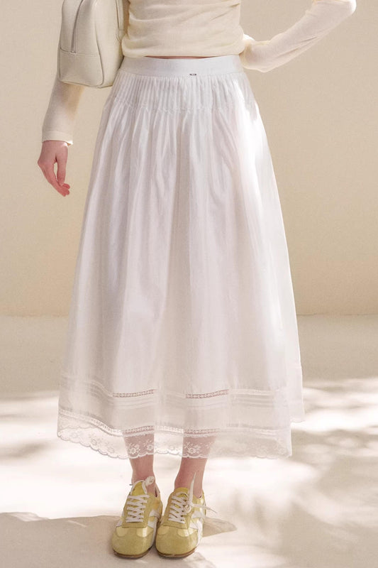 Acetate Lace Pleated Long Skirt