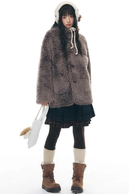 Reversible Polka Dot Fur Coat