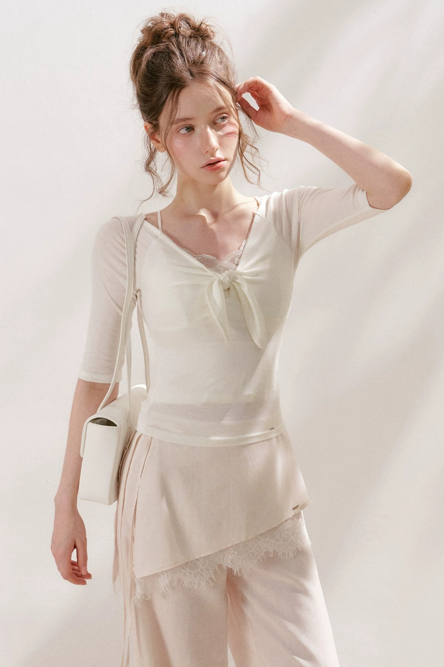 French Wave Lace Bow Blouse