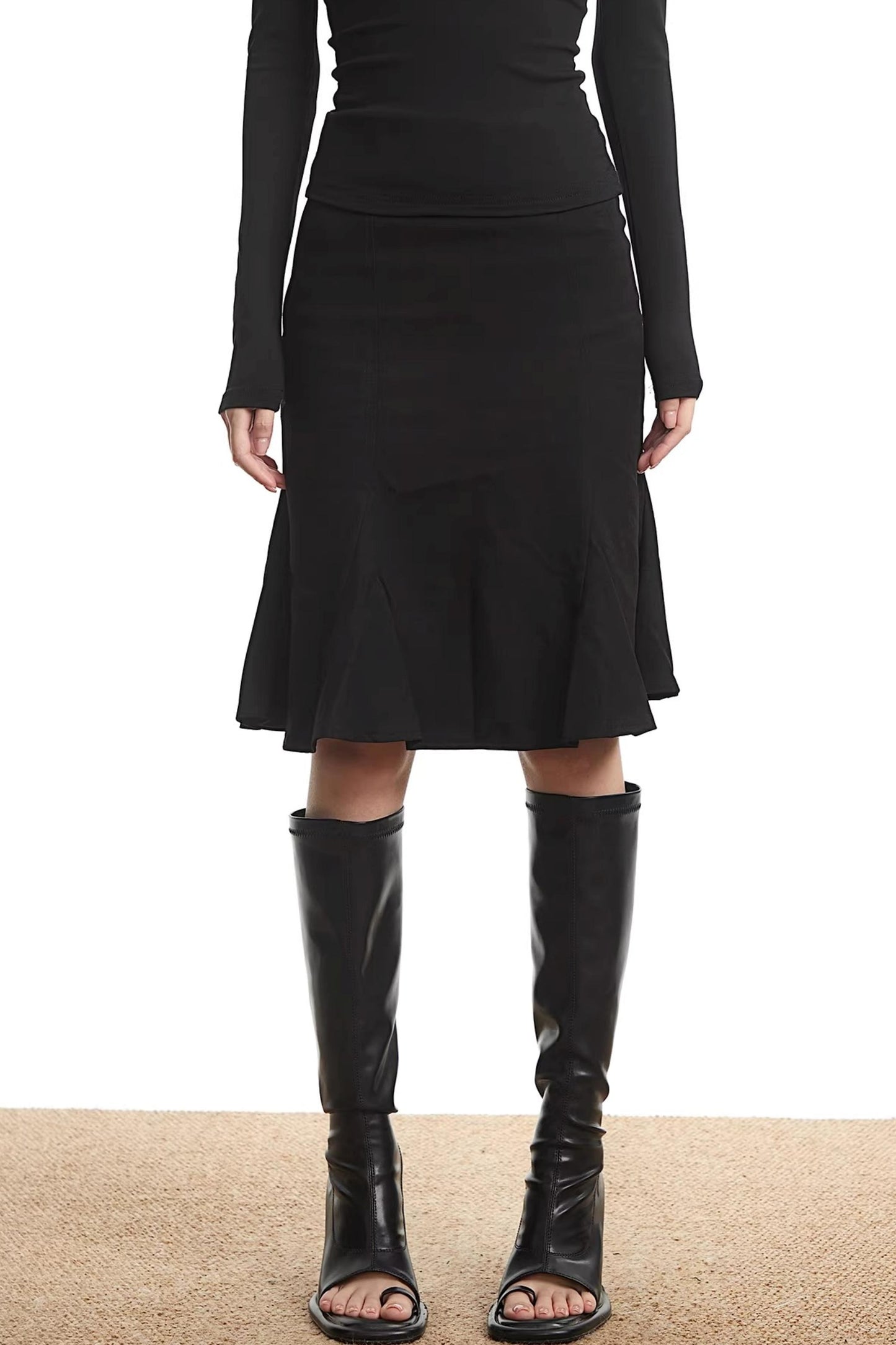 Black Pleated Fishtail Skirt