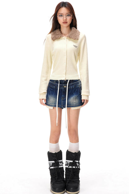 Retro Color-Block Fur Knit Sweater