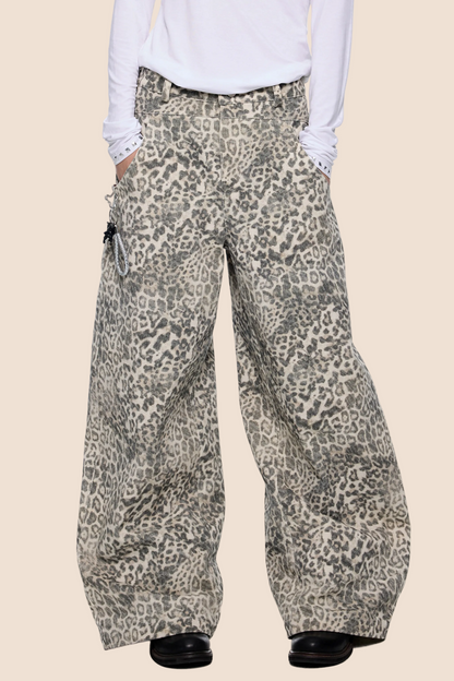 Leopard Print Retro Wide-Leg Jeans