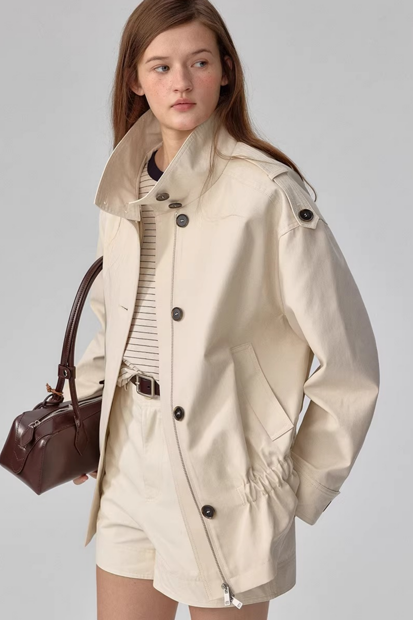 Tencel Cotton Stand Collar Trench Coat