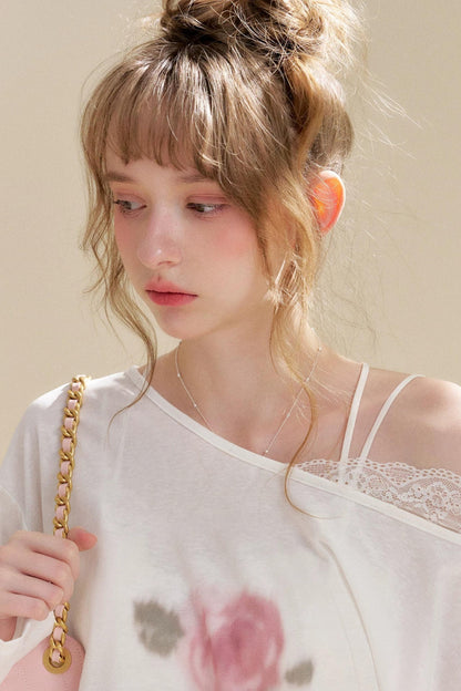Blusa in Lyocell con Spalle Scoperte e Rose