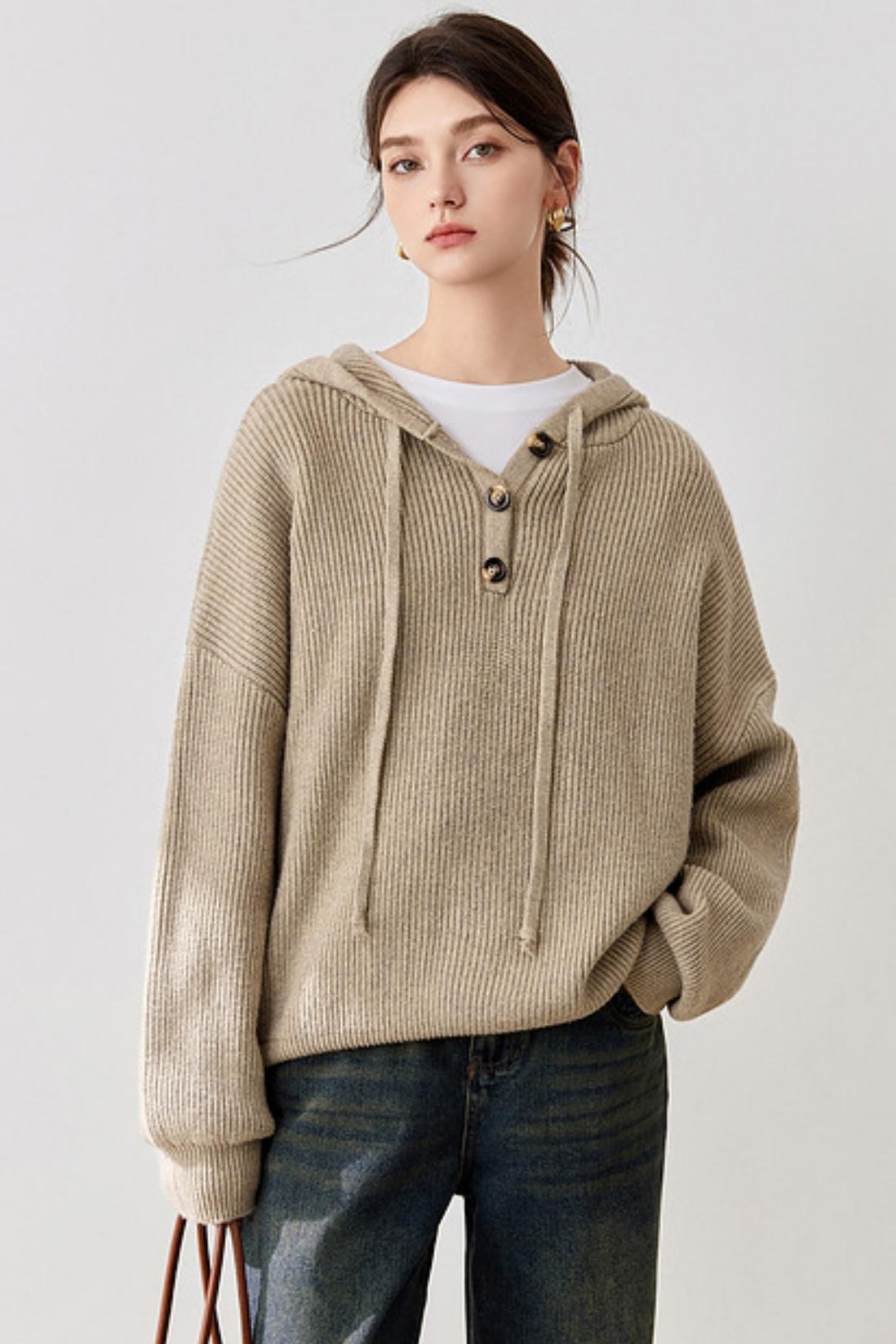 MEETLADY LAZY LOOSE HOODED KNITTED CARDIGAN WOMEN'S FALL/WINTER 2024 NEW SIMPLE NICHE SWEATER JACKET WOMEN