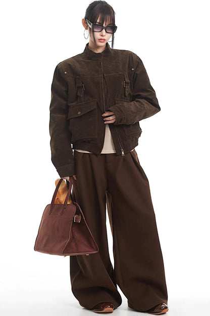 Retro Suede Stand-Up Collar Jacket