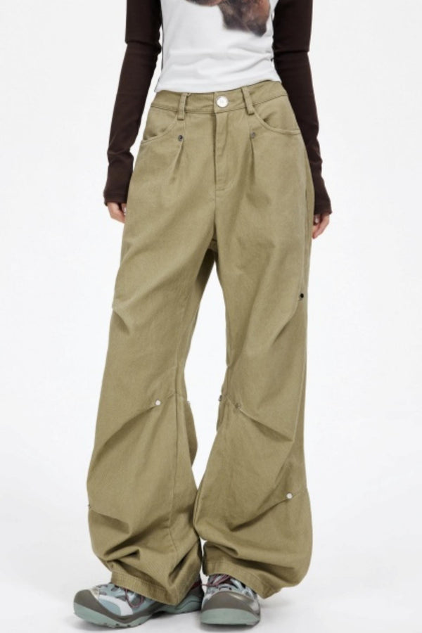 Functional Pleated Stud Cargo Pants