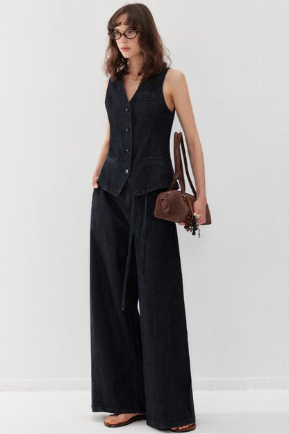 Chic Denim Vest Pants Set-Up
