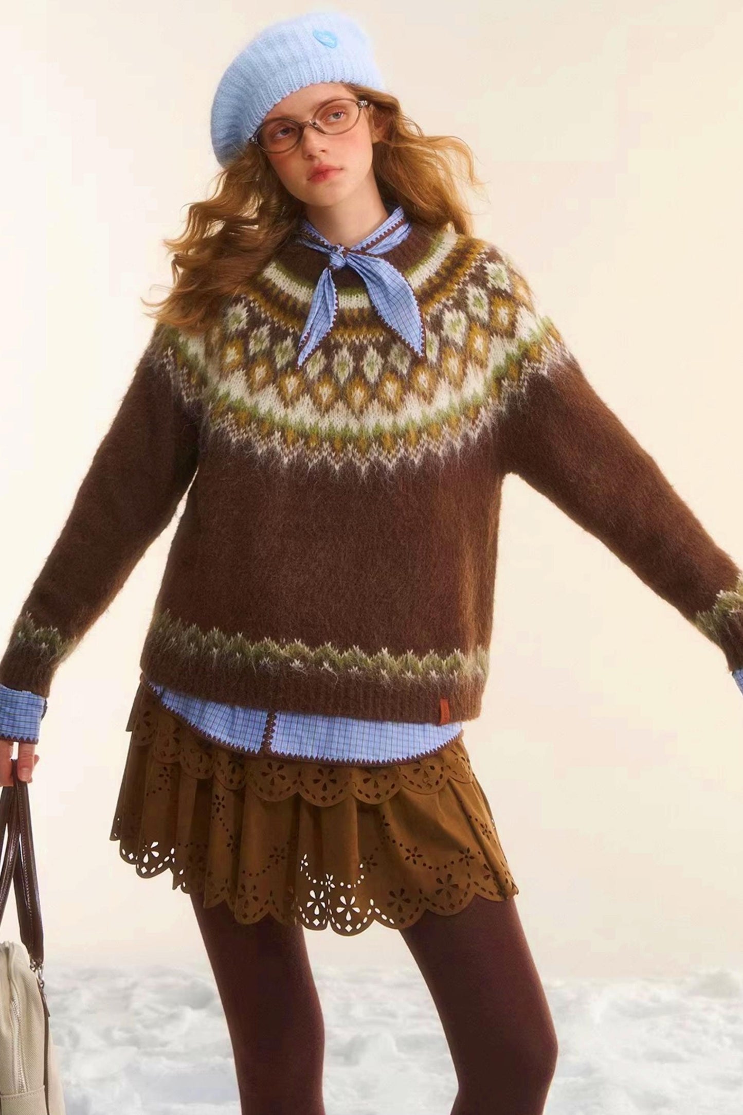 Suede Embroidered Cake Skirt