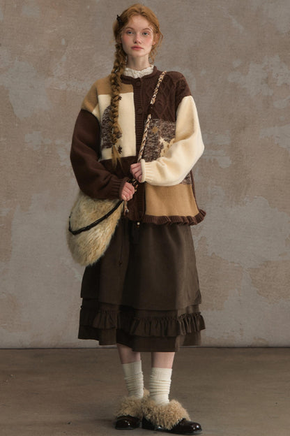 Soft Vintage Crew Neck Cardigan & Scarf Set-Up