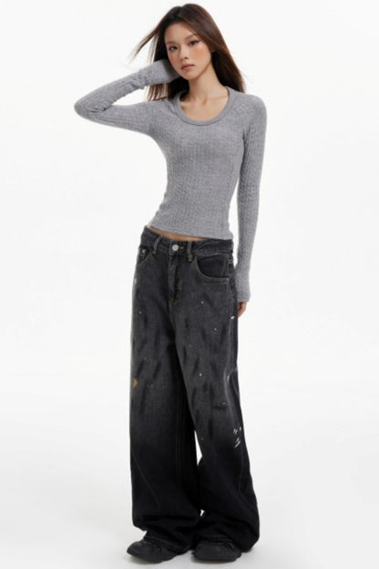 Ink Splash Denim Wide-Leg Pants