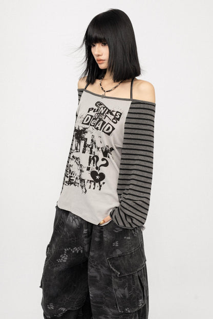 Loose Fit Spliced One-Shoulder Top