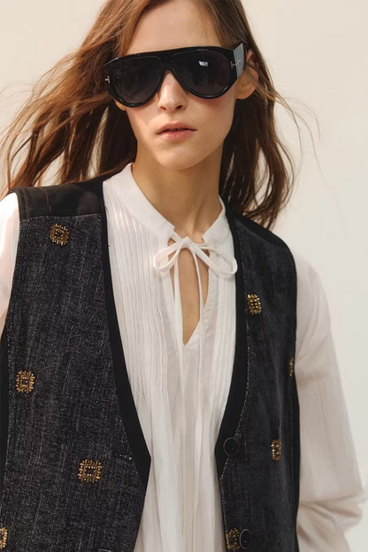 Beaded Retro V-Neck Vest Set