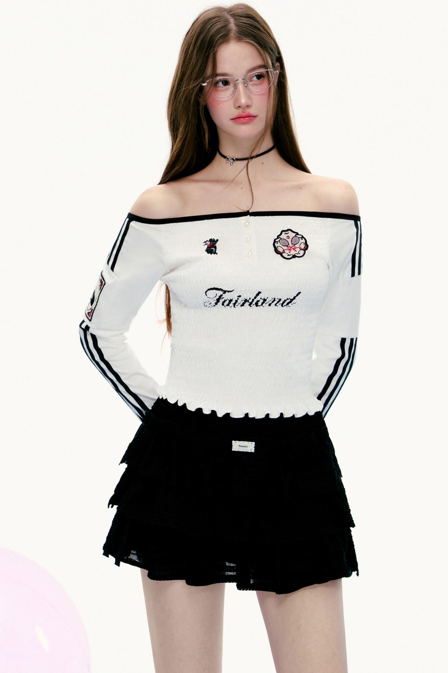 Straight Shoulder Retro Waist Jersey T-Shirt