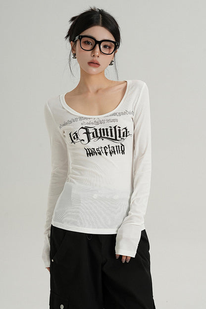 Slim Fit Letters Scoop Neck Shirt