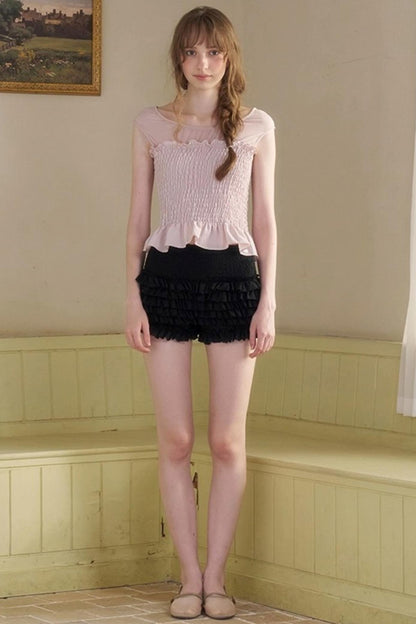 Sweet Mark Lace Short Sleeves Top