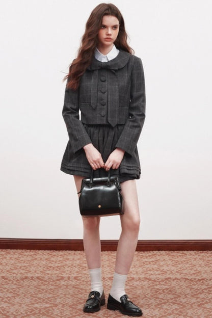 Plaid Doll Collar Blazer Skirt Set-Up