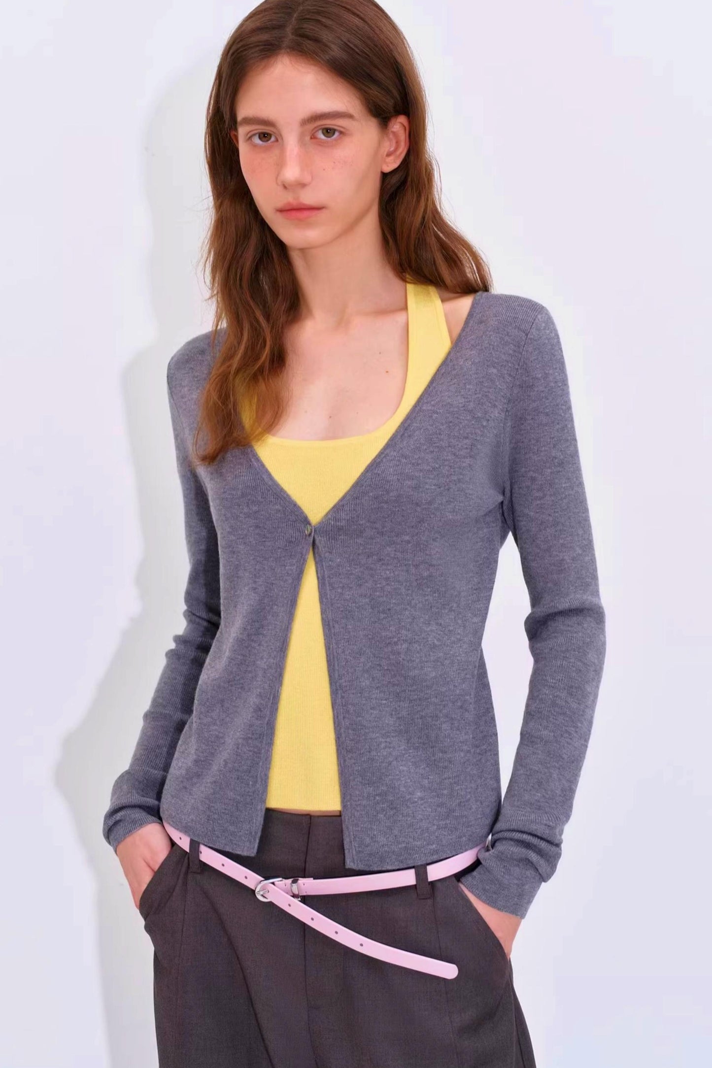 컬러 블로킹 니트 가디건