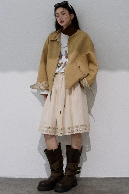 High-End Cotton Blend Lace A-Line Skirt