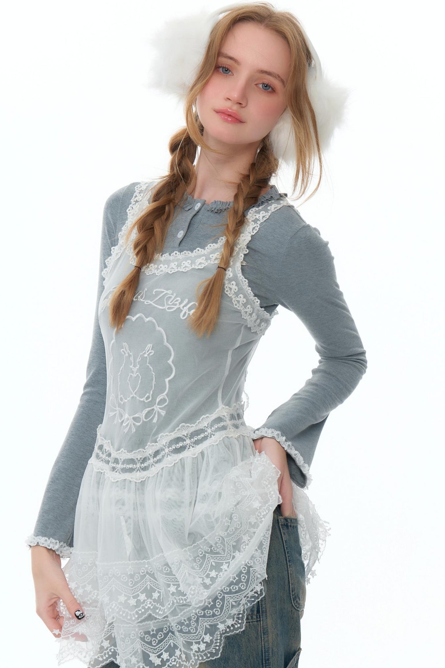 Embroidered Mesh Lace Dress Style Top