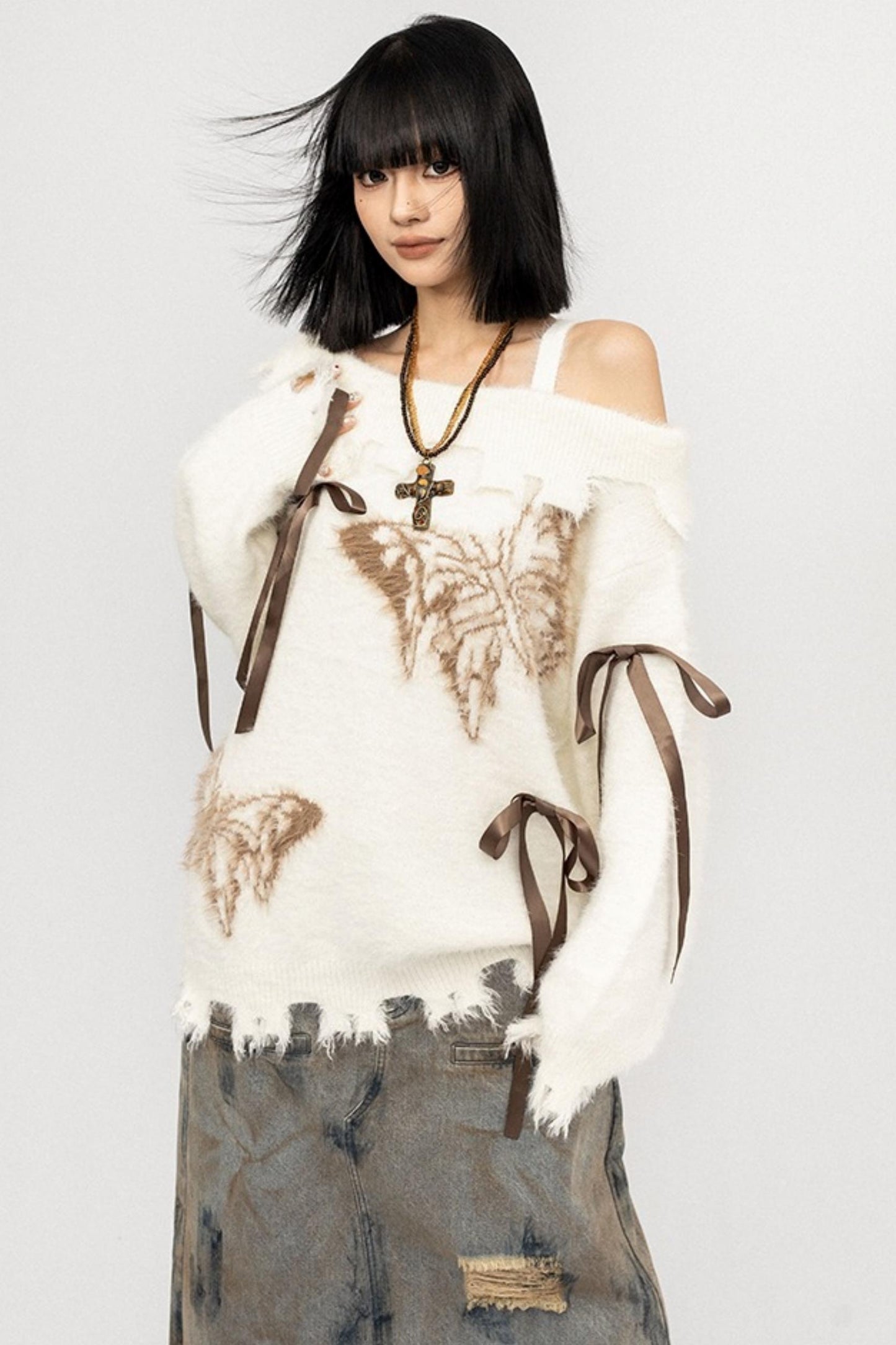 Off-The-Shoulder butterfly Loose Top