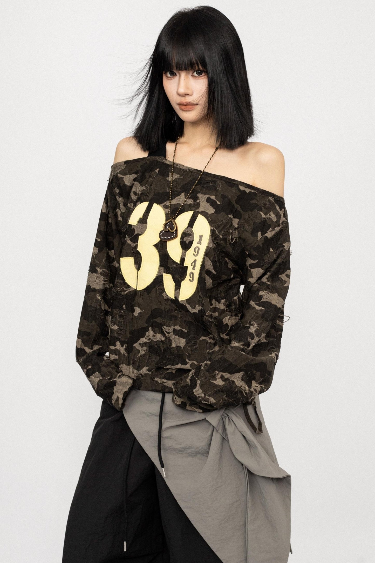 American Camo Print Off-the-Shoulder Top