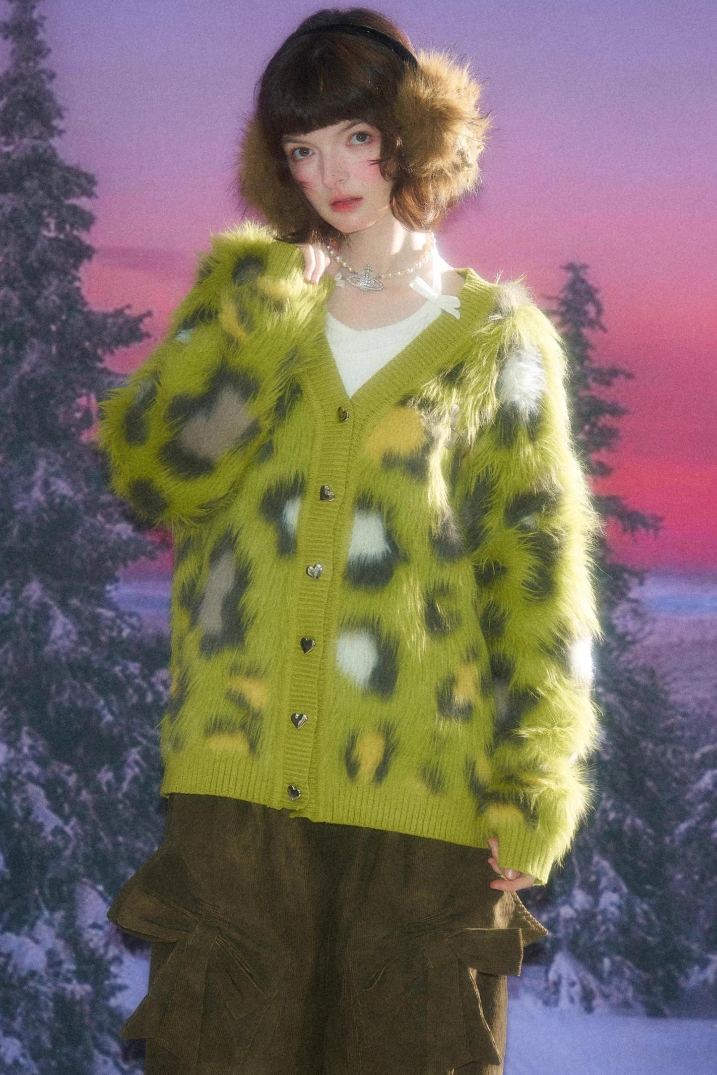 Autumn Glutinous Green Leopard Cardigan