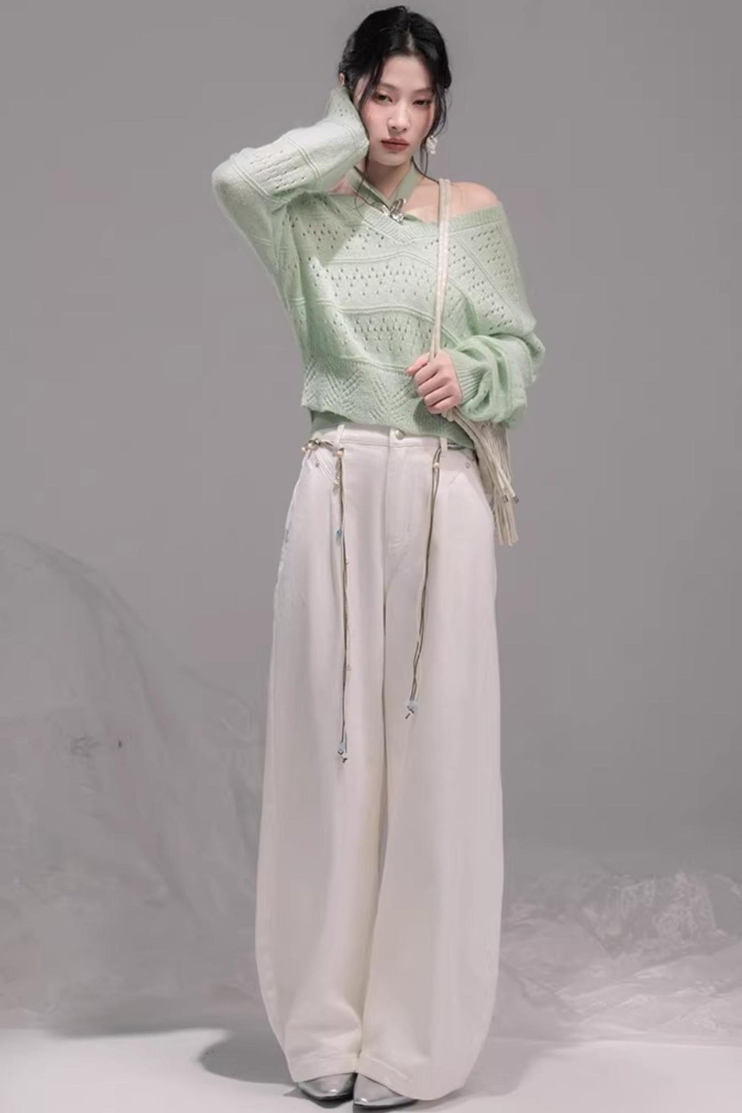 Ensemble Gilet Tricoté Vert Printemps