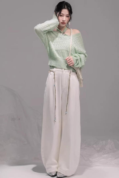 Ensemble Gilet Tricoté Vert Printemps