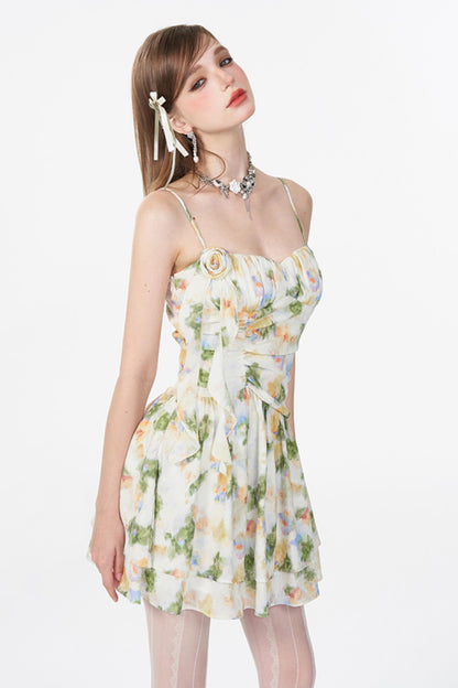 Floral Elegance Shrink-Waist Cami Dress