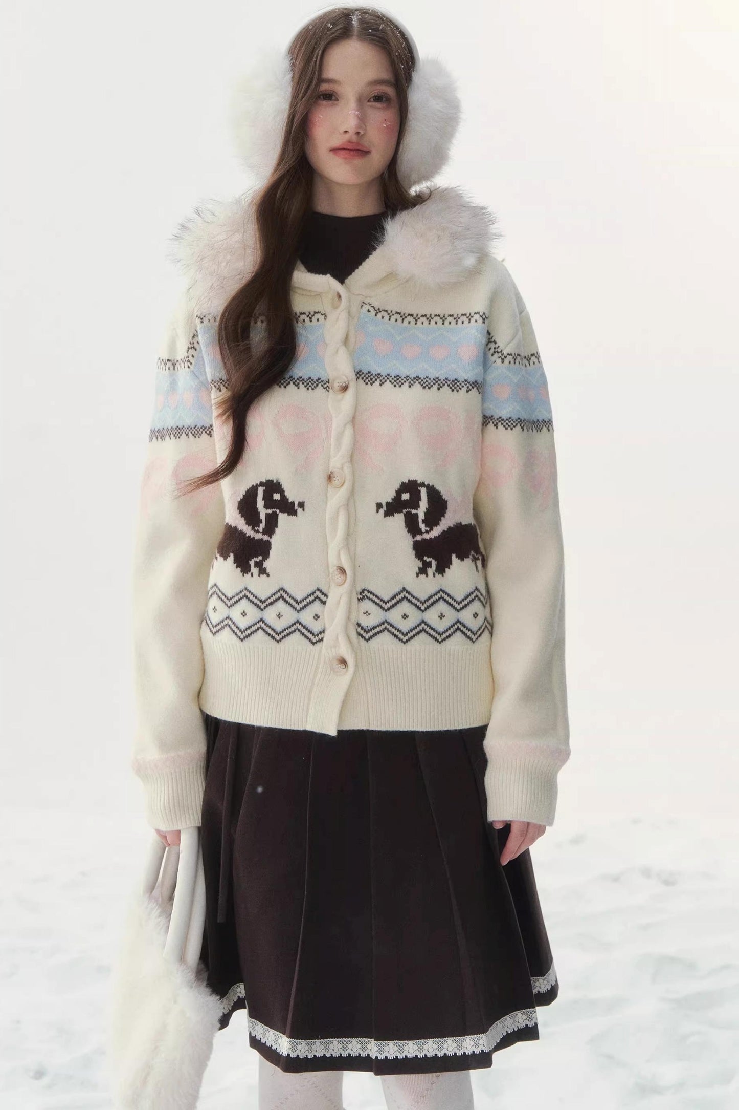 Rétro Jacquard nordique Dachshund Gilete pull