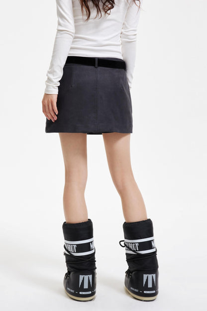 Retro Faux Suede A-Line Skirt