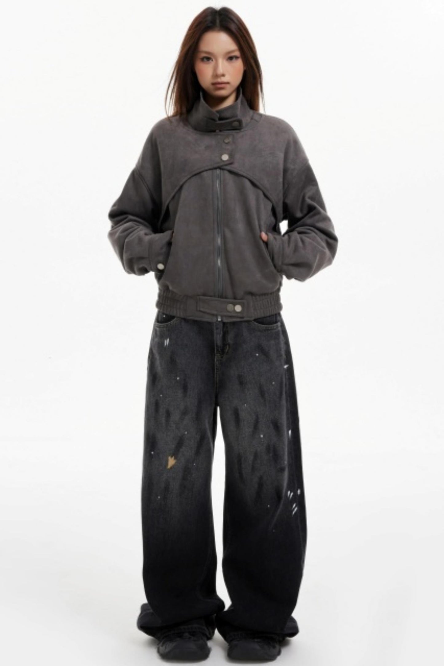 Ink Splash Denim Wide-Leg Pants