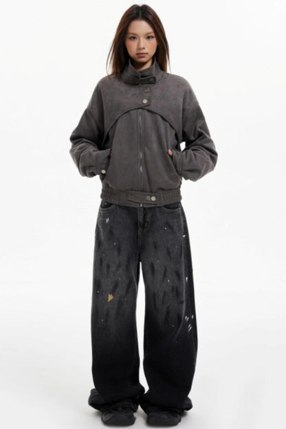 Ink Splash Denim Wide-Leg Pants