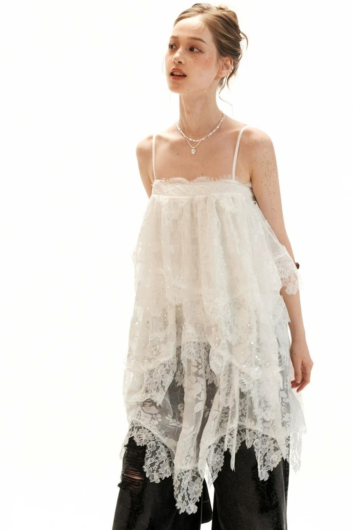 Textured Lace Suspender Dress