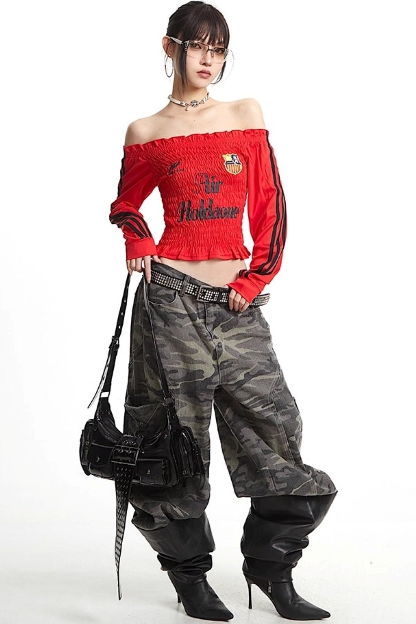 Pleats Elastic Sleeve T-Shirt