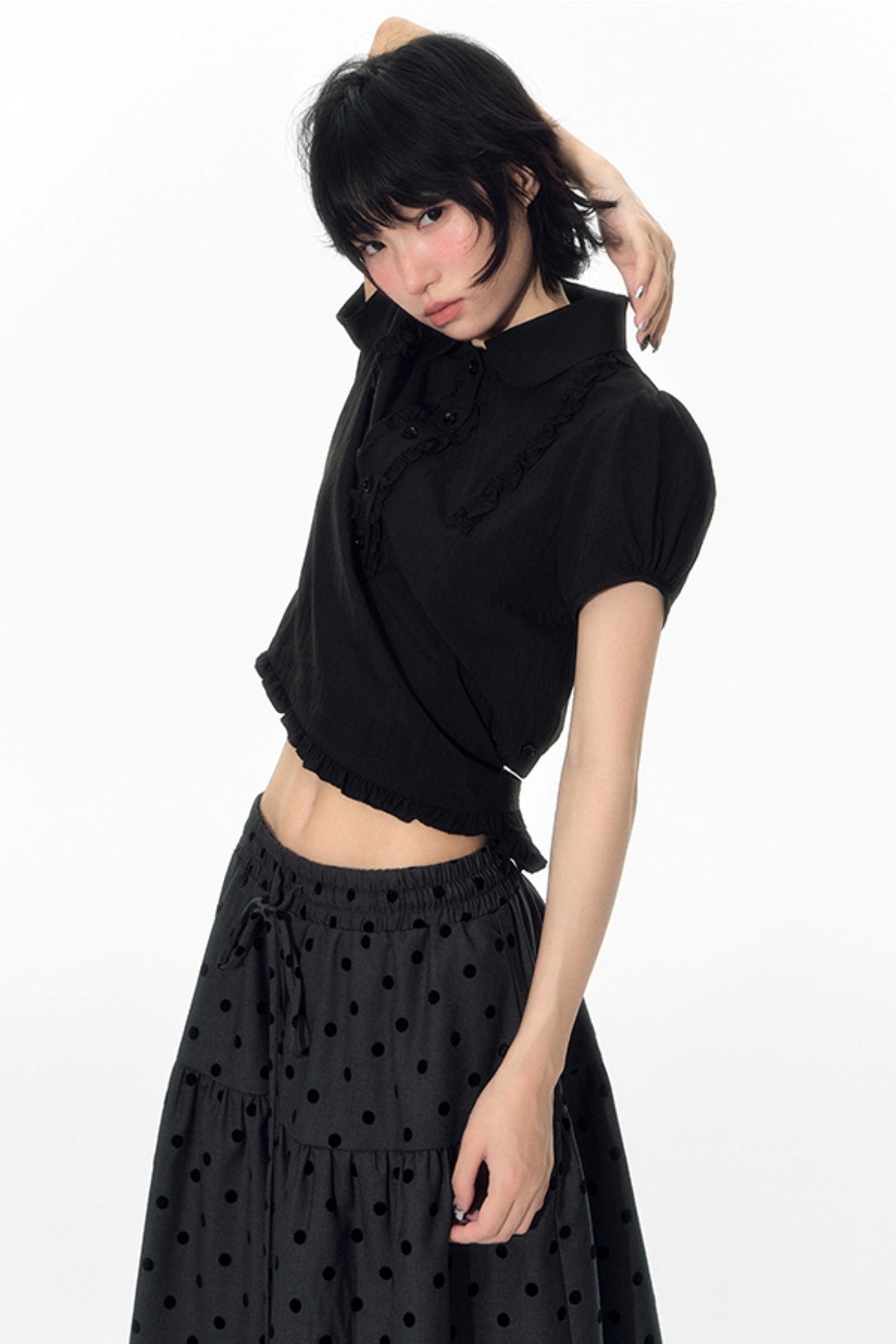 Flocked Polka Dot Umbrella Retro Skirt Set-Up