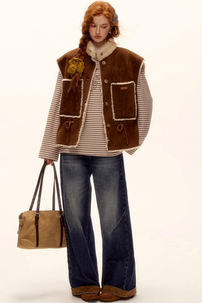 Reversible Fur Suede Vest Jacket