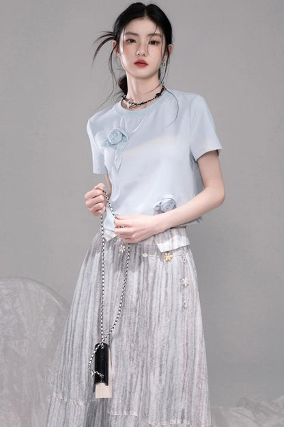 T-shirt sophistiqué bleu glace marron rose