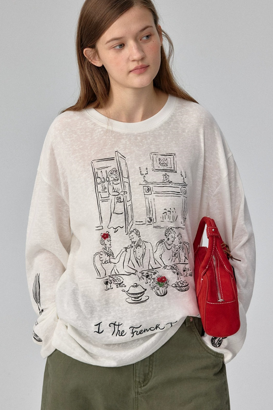 T-shirt à manches longues blanc avec motif flocon de neige
