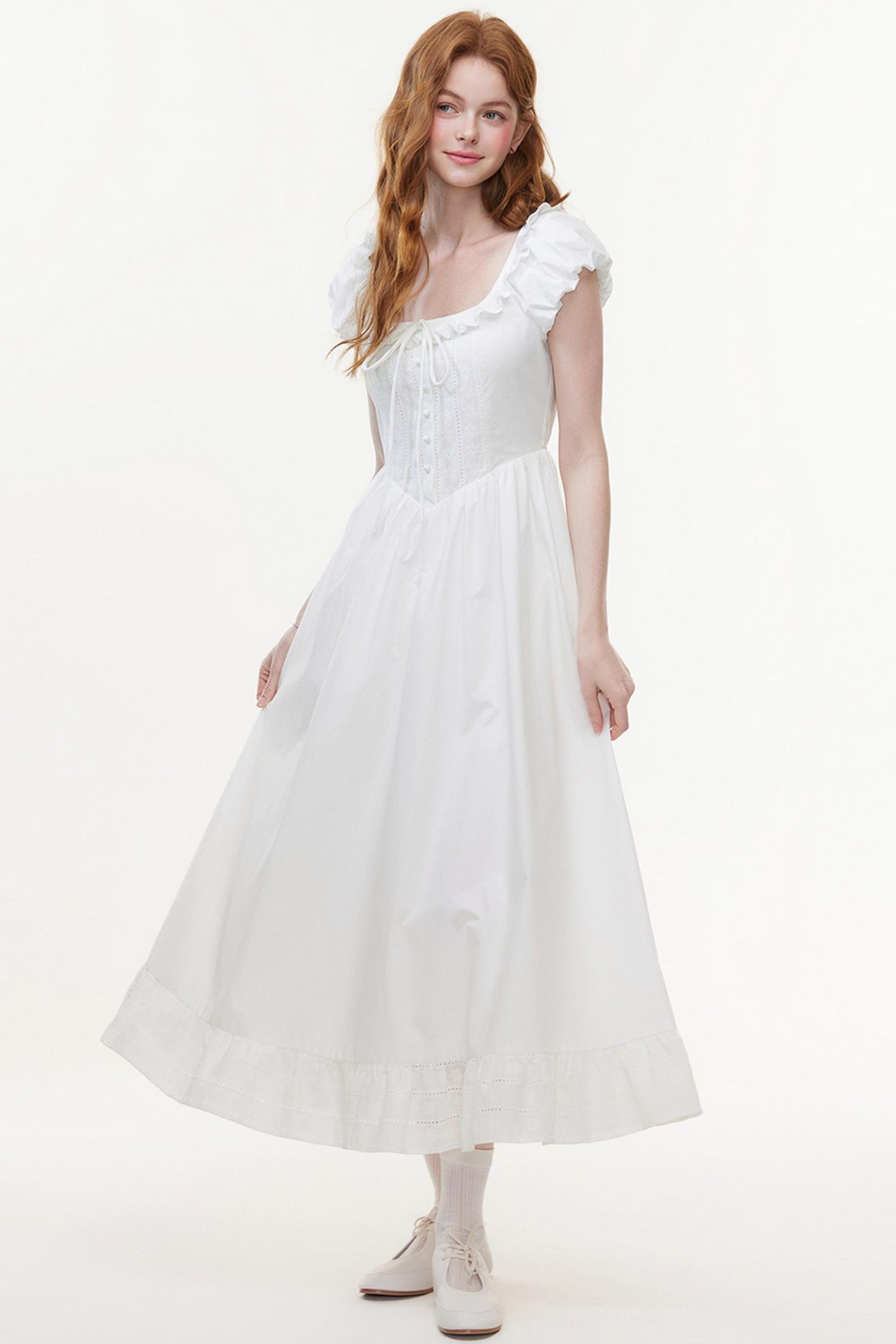 U-Neck White A-Line Dress