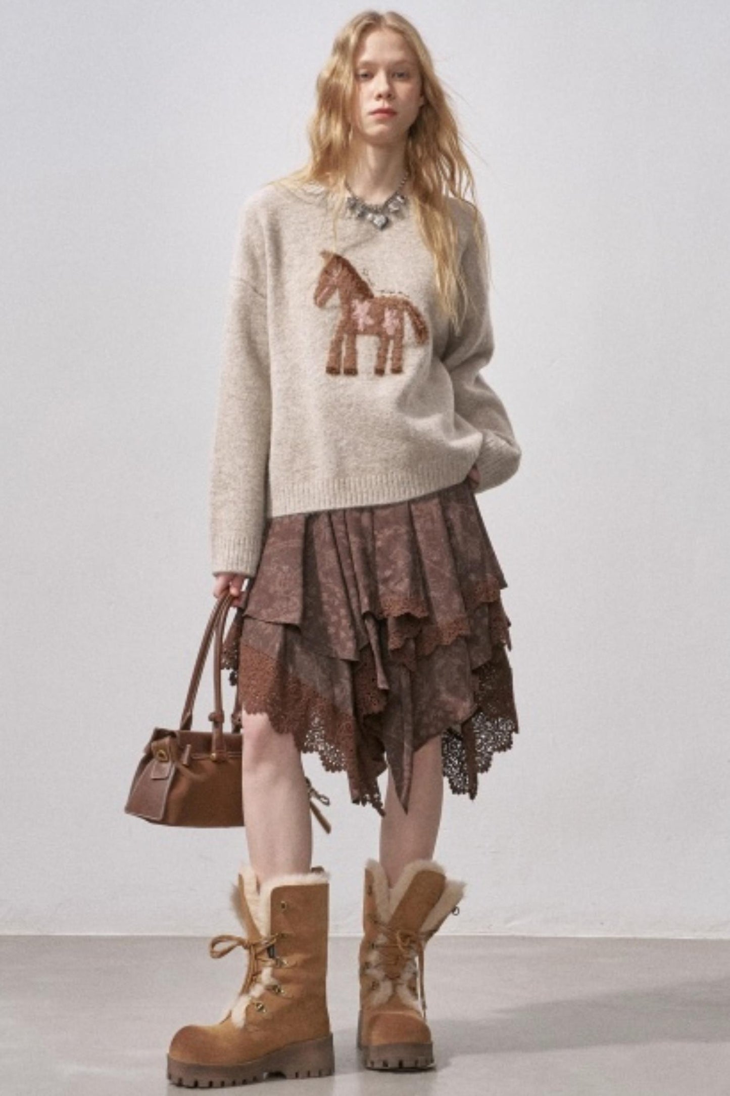Lace Asymmetrical Winter Skirt