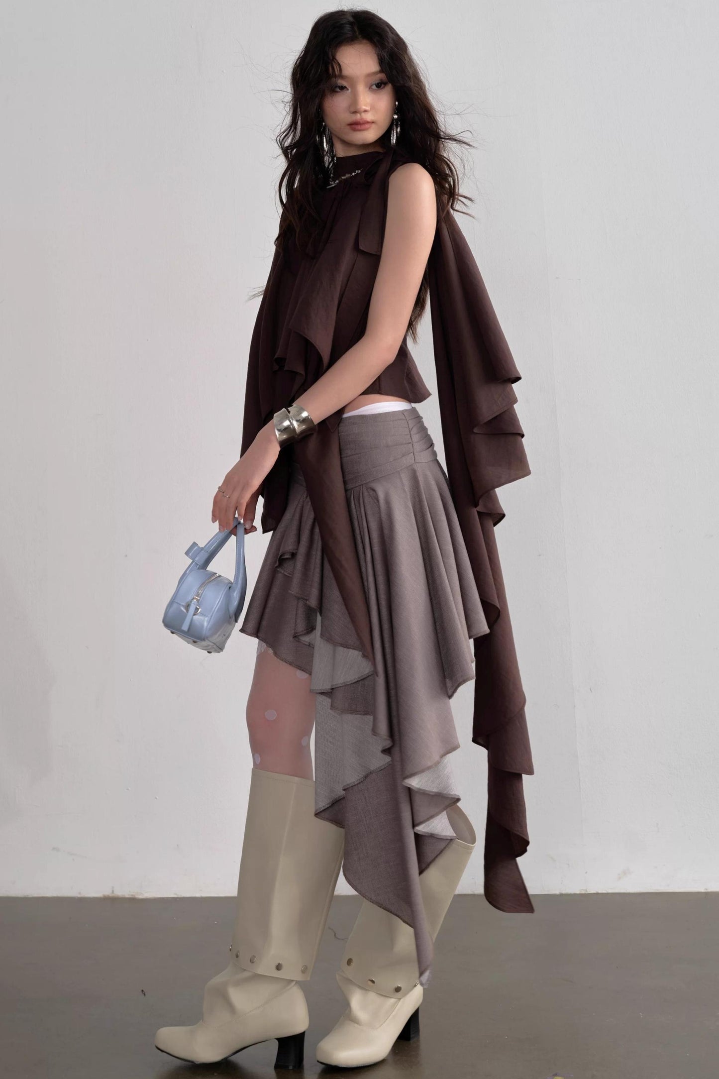 Pleated Linen Lace Skirt