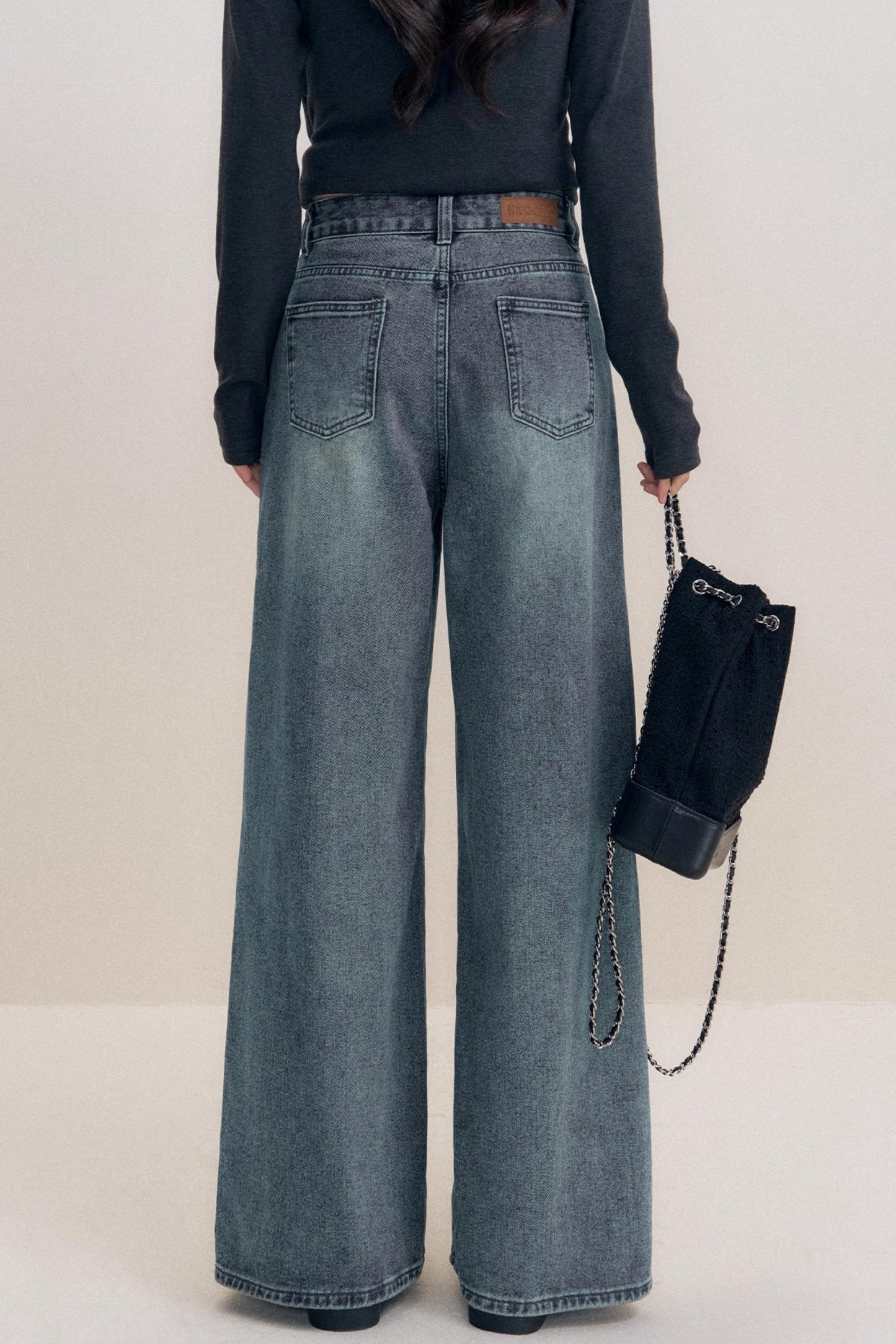 Lazy Contrast Drawstring Wide Leg Jeans