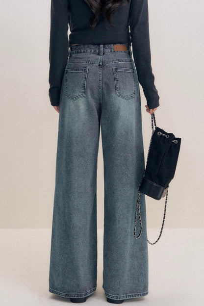 Lazy Contrast Drawstring Wide Leg Jeans